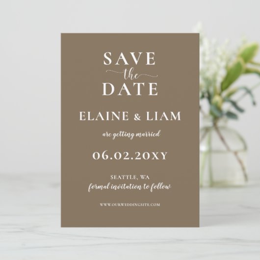 Rustic Brown Simple Calligraphy Modern Wedding Save The Date (Staand voorkant)