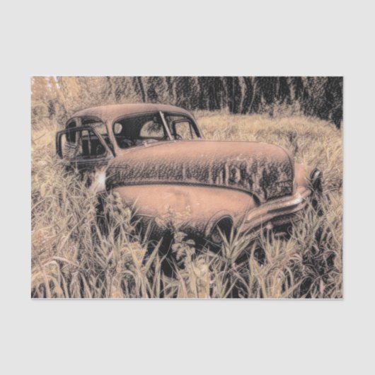Rustic Brown Sketch Art Car Old Antiek Tissuepapier (Voorkant)