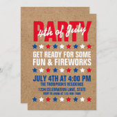 Rustic Brown Stamped Star 4 juli Partij Kaart (Voorkant / Achterkant)