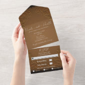 Rustic Brown Stitched Leather Photo Wedding All In One Uitnodiging (Afscheurbaar)