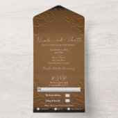 Rustic Brown Stitched Leather Photo Wedding All In One Uitnodiging (Binnen)