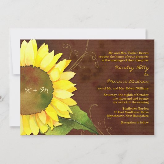Rustic Brown Sunflower Modern Fall Wedding Kaart (Voorkant)
