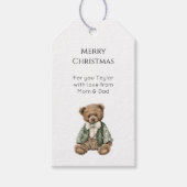 Rustic Brown Teddy Bear Green Plaid Christmas  Cadeaulabel (Voorkant)