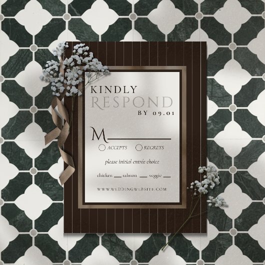 Rustic Brown Thin Stripe Pattern Wedding RSVP Kaartje