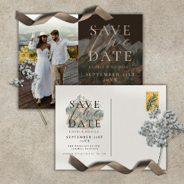 Rustic Brown Watercolor Mountain Photo Wedding Aankondigingskaart