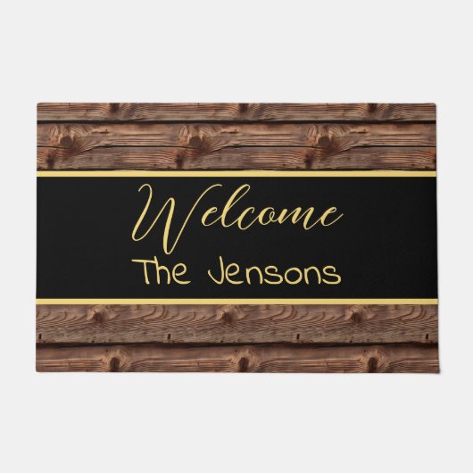 Rustic Brown Weathered Faux Wood Welkom Deurmat (Voorkant)