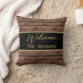 Rustic Brown Weathered Faux Wood Welkom Kussen