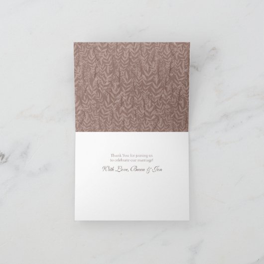 Rustic Brown Wedding Botanical Bedankkaart (Binnen)