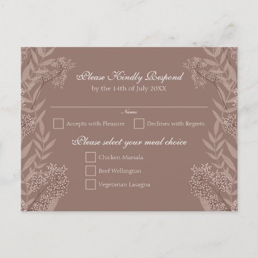 Rustic Brown Wedding  Botanical Feestdagenkaart (Voorkant)