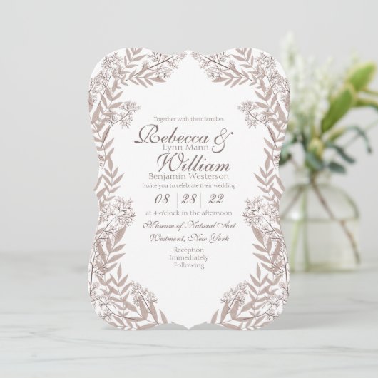 Rustic Brown Wedding Botanical Kaart (Staand voorkant)