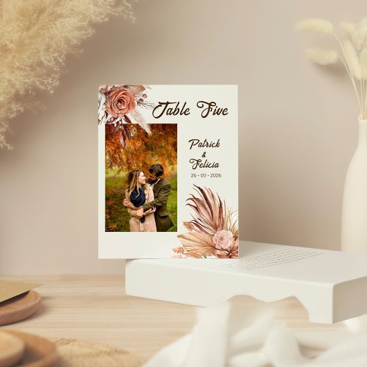 Rustic Brown Wedding Photo Table Number Sjabloon
