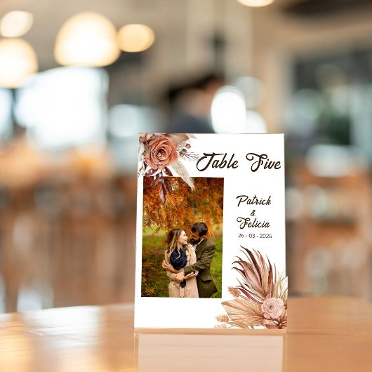 Rustic Brown Wedding Photo Table Number Sjabloon