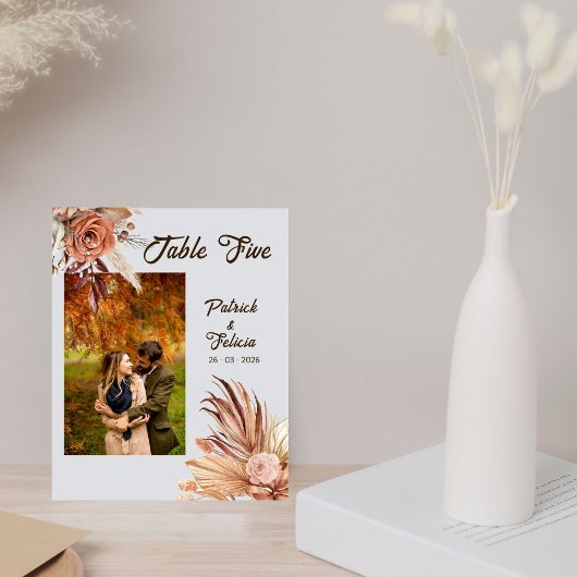 Rustic Brown Wedding Photo Table Number Sjabloon