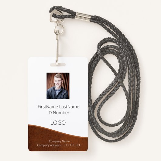 Rustic Brown werknemer ID-badge met streepjescode Badge (Voorkant met draagriem)