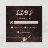 Rustic Brown Western Bull Skull Wedding RSVP Informatiekaartje (Voorkant)