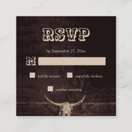 Rustic Brown Western Bull Skull Wedding RSVP Informatiekaartje