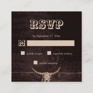 Rustic Brown Western Bull Skull Wedding RSVP Informatiekaartje
