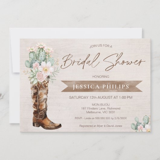 Rustic Brown Western Cowgirl Boot Vrijgezellenfees Kaart (Voorkant)