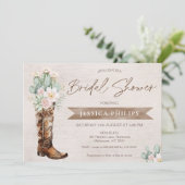 Rustic Brown Western Cowgirl Boot Vrijgezellenfees Kaart (Staand voorkant)