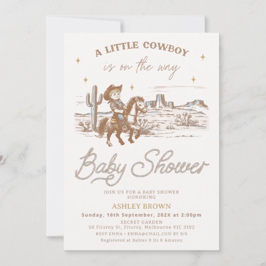 Rustic Brown Western Little Cowboy Baby Shower Kaart (Voorkant)