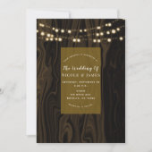 Rustic Brown Whimsical Wood String Lights Wedding Kaart (Voorkant)