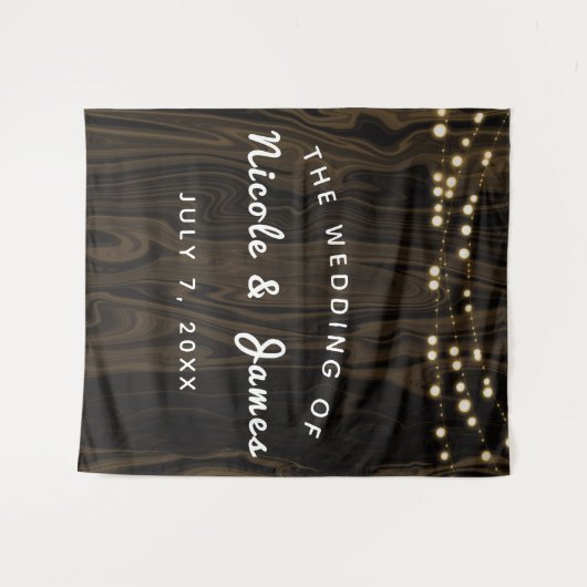 Rustic Brown Whimsical Wood String Lights Wedding Wandkleed (Voorkant (horizontaal))