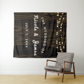 Rustic Brown Whimsical Wood String Lights Wedding Wandkleed (In Situ (horizontaal))