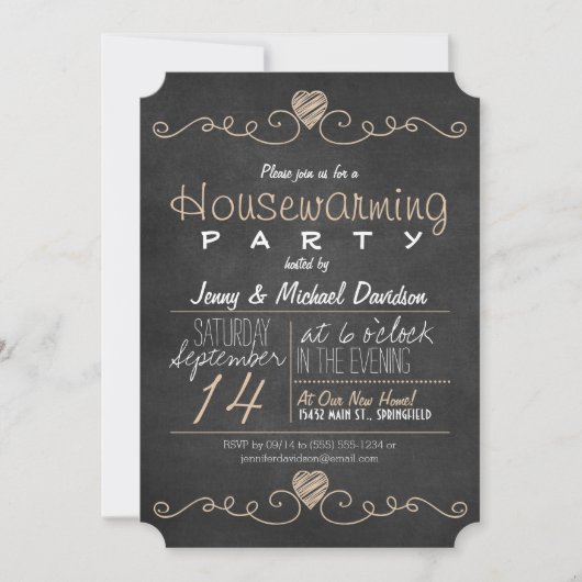 Rustic Brown & White Chalkboard Housewarming Party Kaart (Voorkant)