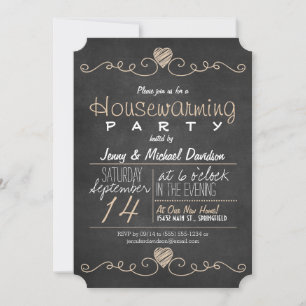Rustic Brown & White Chalkboard Housewarming Party Kaart