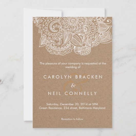 Rustic Brown White Paisley Pattern Floral Wedding Kaart (Voorkant)