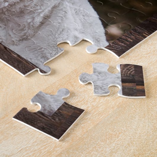Rustic Brown Wood 4 Familie Foto Collage Monogram Legpuzzel (Zijkant)