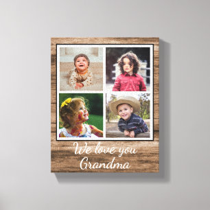 Rustic Brown Wood 4 Foto Collage Grandma Canvas Afdruk
