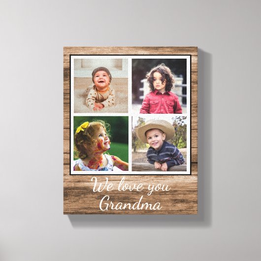Rustic Brown Wood 4 Foto Collage Grandma Canvas Afdruk (Voorkant)