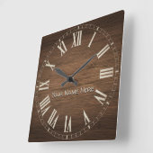 Rustic Brown Wood - Aangepaste naam Vierkante Klok (Hoek)