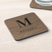 Rustic Brown Wood Custom Monogram Initiaal Bier Onderzetter (Linkerzijde)