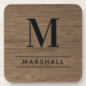 Rustic Brown Wood Custom Monogram Initiaal Bier Onderzetter (Voorkant)