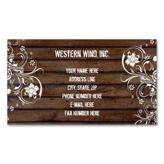 Rustic Brown Wood en Lace Country  Magnetisch Visitekaartje (Voorkant)