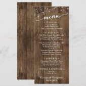 Rustic Brown Wood Fairy Lichten, Elegant Typografi Menu (Voorkant / Achterkant)