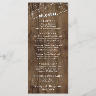 Rustic Brown Wood Fairy Lichten, Elegant Typografi Menu