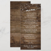 Rustic Brown Wood Fairy Lichten, Elegant Typografi Menu (Voorkant / Achterkant)