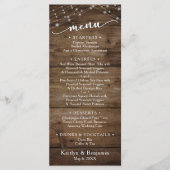 Rustic Brown Wood Fairy Lichten, Elegant Typografi Menu (Voorkant)
