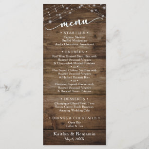 Rustic Brown Wood Fairy Lichten, Elegant Typografi Menu