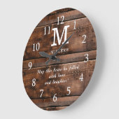 Rustic Brown Wood Family Monogram Quote Grote Klok (Hoek)