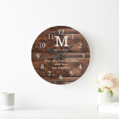 Rustic Brown Wood Family Monogram Quote Grote Klok (Huis)