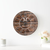 Rustic Brown Wood Family Name Monogram Grote Klok (Huis)