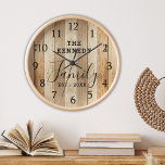 Rustic Brown Wood Farmhouse Family Name<br><div class="desc">Gray Wood Family Name Farmhouse Wall Clock - Farmhouse style wall clocks for the perfect addition to give your kitchen a country decor look.Personalize with family name and established year for an unique farmhouse wall clock.</div>