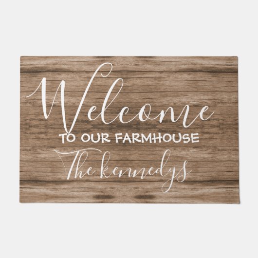Rustic Brown Wood Farmhouse Welkom Doormat Deurmat (Voorkant)