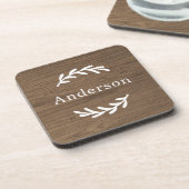 Rustic Brown Wood Laurel Achternaam Monogram Bier Onderzetter (Linkerzijde)