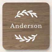 Rustic Brown Wood Laurel Achternaam Monogram Bier Onderzetter (Voorkant)
