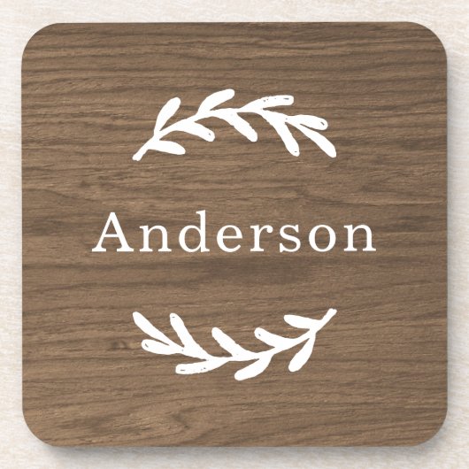 Rustic Brown Wood Laurel Achternaam Monogram Bier Onderzetter (Voorkant)